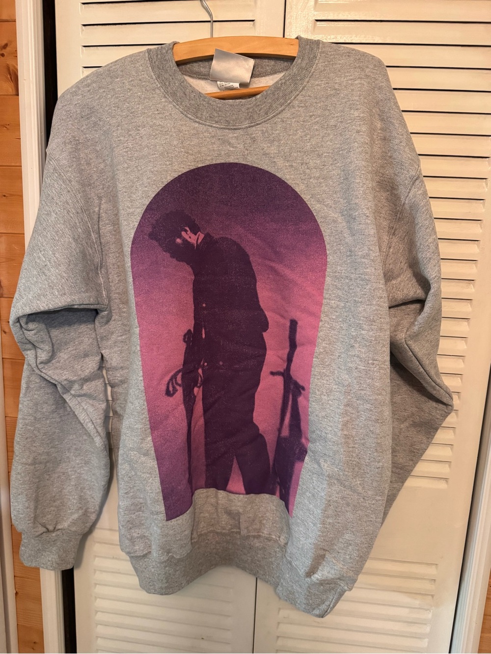 Post Malone Grey Graphic Crewneck Sweatshirt with Purple Print